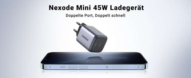 UGREEN Nexode 45W Dual USB-C PD Ladegerät Netzteil GaN II PPS (25W+20W)