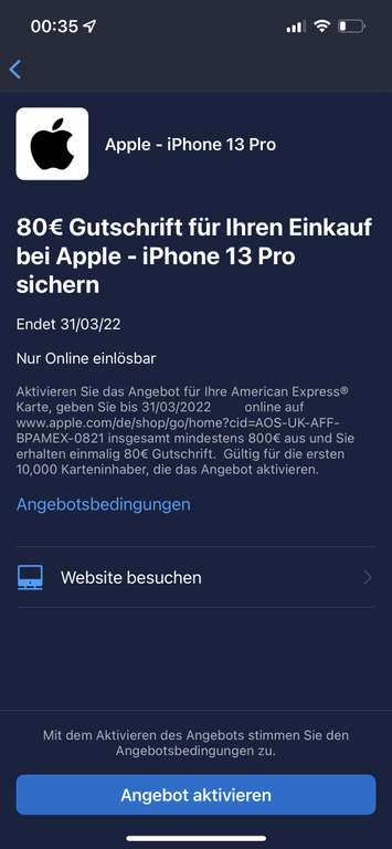 [Amex, personalisiert] 80€ Rabatt für 800€ Apple Umsatz