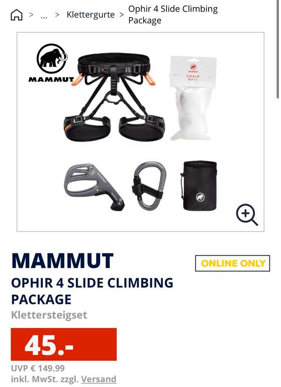 MAMMUT OPHIR 4 SLIDE CLIMBING PACKAGE