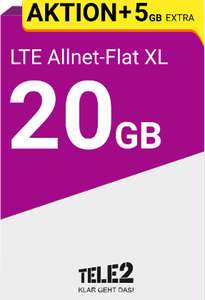 [tele2.de SIM-Only / Vodafone Netz] 25 GB LTE (50Mbit) + Telefon/SMS-Flat + VoLTE & WLAN Call + EU-Roaming inklusive für 19,95€