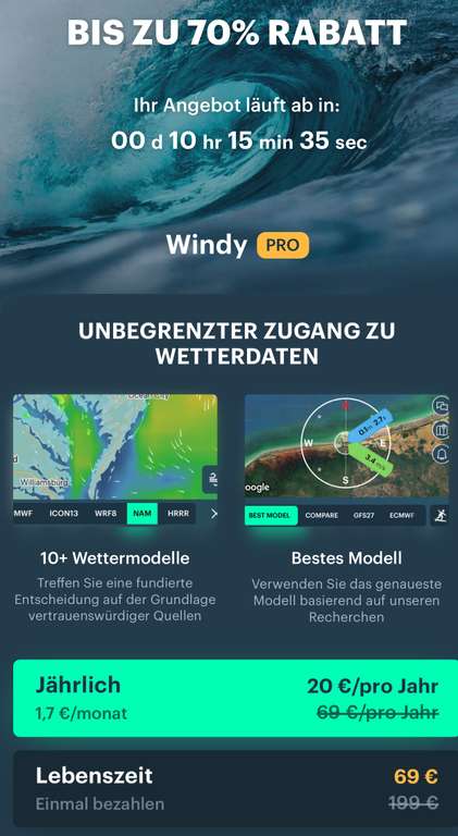 [iOS] Windy.app - (Jahres / Lifetime)Abo auf Pro zum Schnäppchenpreis