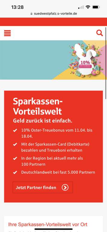 [Lokal] Sparkassen 10% Oster Treuebonus 11.4-18.4.2022 bei diversen Partnern