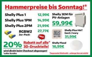 Wochenend-Angebote bei Shellyparts.de, z.B. Shelly Flood, Shelly Plus1, 3EM usw.
