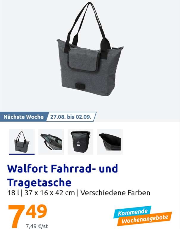 Walfort Fahrrad- und Tragetasche 18 l fr Stadtrad | 7,49  at Action |  mydealz