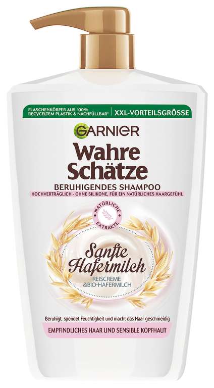 Garnier Wahre Schätze Shampoo Sanfte Hafermilch, Honig oder Fructis Schadenlöscher, Kraft und Glanz, XXL Formal 1L (Prime Spar-Abo)