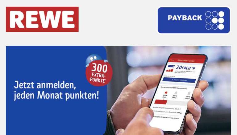 REWE App Für Bonus-Coupon (wieder) anmelden und 300 extra Payback-Punkte abstauben