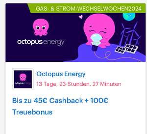 [Octopus Energy + Shoop] Bis zu 45€ Cashback + 100€ Treuebonus, Neukunden