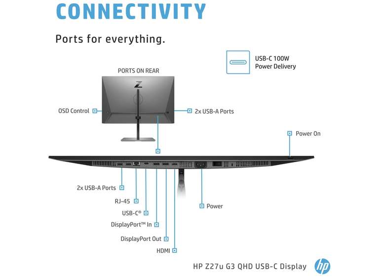 HP Z27u G3 68,6 cm (27") USB-C QHD-Monitor + HP Z27q G3 QHD-Display - Nimm 2-Aktion- ohne CB und UniDays