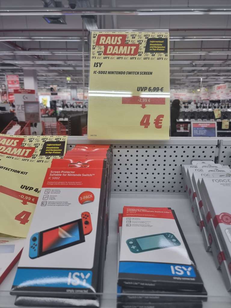Lokal: Lippstadt Mediamarkt Umbau Angebote u.a. ISY IC-5002 Nintendo Switch Schutzfolie für 4 €