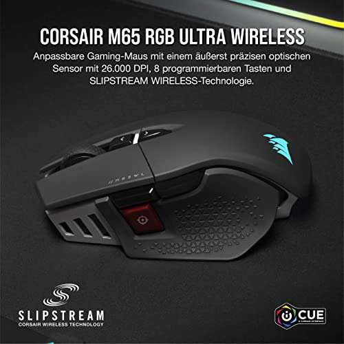 Corsair M65 RGB Ultra Wireless anpassbare kabellose FPS Gaming-Maus in Schwarz oder Weiß (2.000 Hz-Hyper-Polling-Technologie, 26.000 dpi)