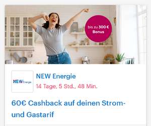 [NEW Energie + Shoop] 60€ Cashback auf deinen Strom- und Gastarif, Neukunden