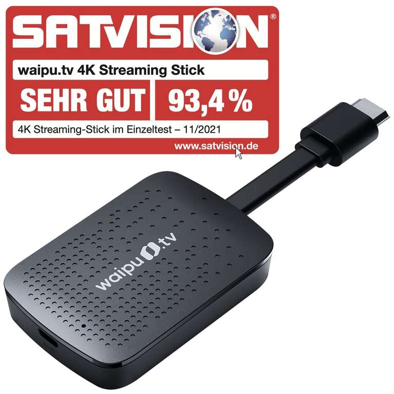 Waipu.tv 4K Stick + 12 Mesi Di Perfect Plus – Streaming TV, Oltre 220 Canali, Telecomando Con Tasti Rapidi, Risoluzione 4K E HDR