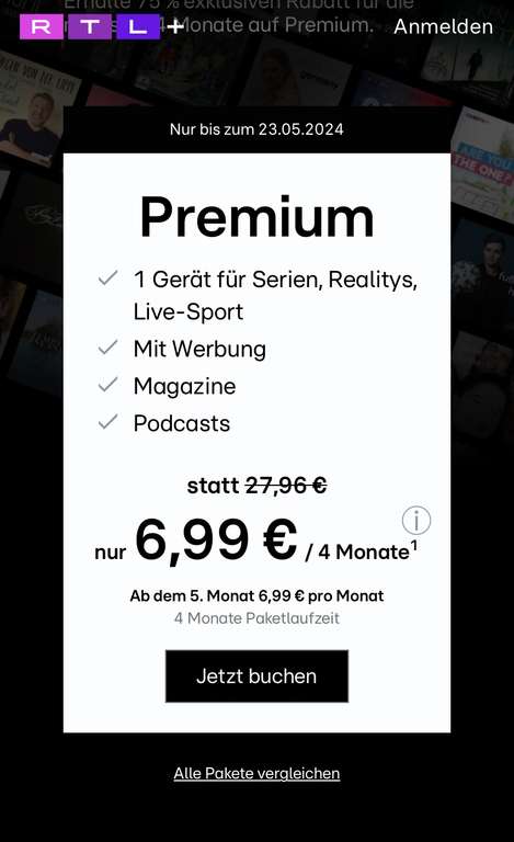 RTL + Premium für 4 Monate nur 6,99€