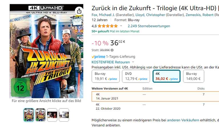 [Amazon] Zurück in die Zukunft - Trilogie - 4K Bluray - Osterangebot