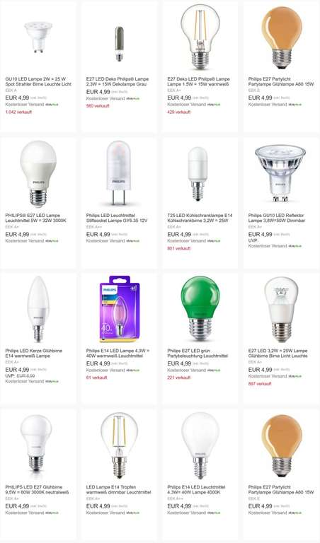 Individuelle Kombination: 9 Philips LED-Leuchtmittel für 9,98€ inkl. Versand
