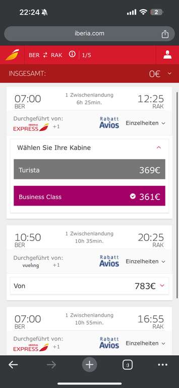 Error fare - business class Preisfehler Berlin - Marrakesch mit Iberia ab