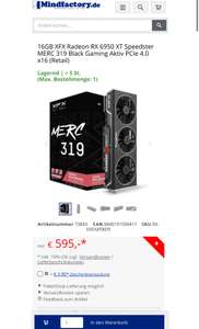 16GB XFX Radeon RX 6950 XT Speedster MERC 319 Black Gaming Aktiv PCIe 4.0 x16 (Retail) (vsk frei im Midnight Shopping)