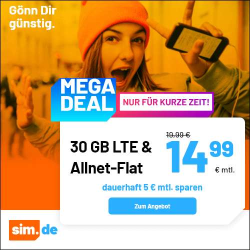 [Telefonica + SIM-Only] 30GB Datenvolumen + Telefonie- und SMS-Flat + VoLTE & WLAN Call + 50 Mbit/s für 14,99€ monatlich | 5GB für 4,99€