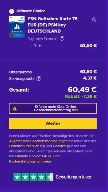 75€ Playstation Guthaben für 60,49€!! ENEBA
