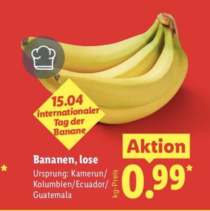 Bananen lose 0,99 pro kg  kstlich & gesund bei Lidl, jetzt @ Lidl -  mydealz