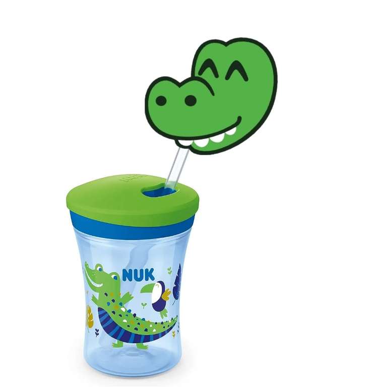 Krokodil NUK Action Cup Trinkbecher Kinder | Chamäleon Effekt | 12+ Monate | Drehdeckel mit weichem Strohhalm | 230ml (Prime)