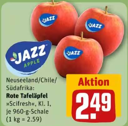 [Rewe + Marktguru] Jazz Äpfel, die Schale, rechnerisch 1,49 € (Angebotspreis 2,49 € + 1 € Cashback & Gewinnchance)