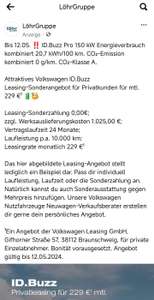 [ID Buzz Autohaus Löhr] VW Privat und Gewerbeleasing 229€ mtl. 1025€ Anzahlung