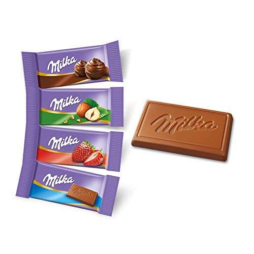 [Prime Spar-Abo] Milka Naps Mix 1 x 1kg Dose, Mini-Schokoladentäfelchen aus Alpenmilch, Erdbeere, Haselnuss und Crème au Cacao