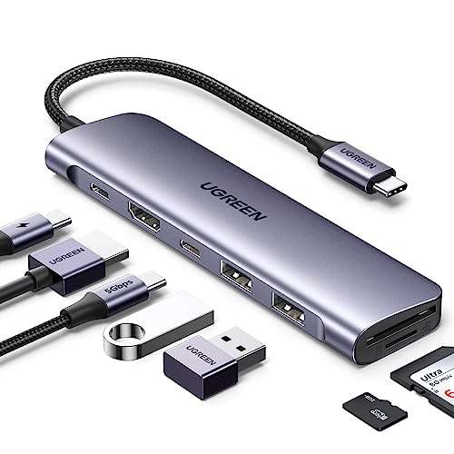 UGREEN Revodok USB C Hub mit 4K HDMI, PD100W, USB-C/2USB-A 5 Gbps Datenanschlüssen, SD/TF Kartenleser, USB C Adapter (Prime)
