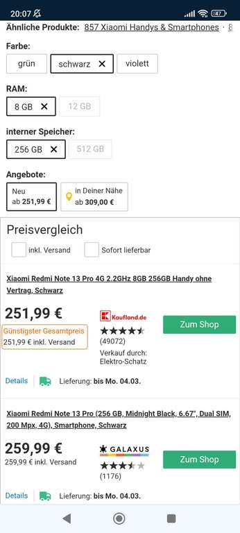 Xiaomi Redmi Note 13 Pro 4G Black 8+256GB - 5.000mAh - 200MP!