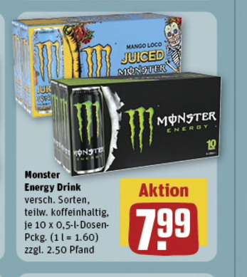 [REWE] 10er Pack Monster Energy - verschiedene Sorten 7,99€ entspricht Preis je Dose: 0,79€ - am 07.03. +10 fach Payback