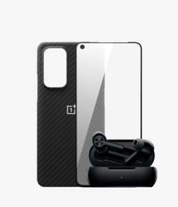 OnePlus Buds Z2 - Kabellose Kopfhörer mit Geräuschunterdrückung Black / White mit OnePlus 9 Karbon Bumper Case und 3D Tempered Glass Screen