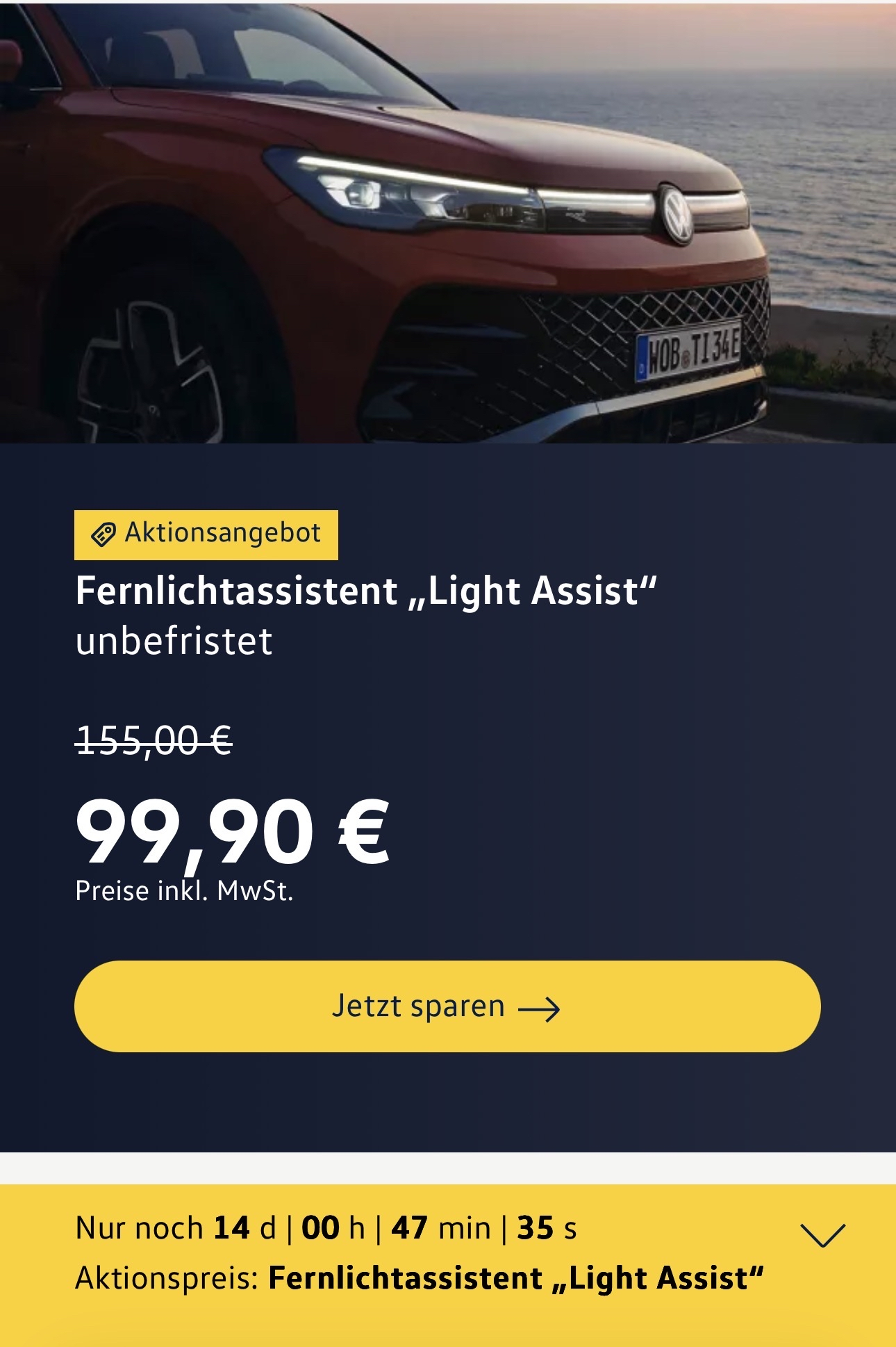VW „Light Assist“ – Fernlichtassistent für 99,90 € statt 155 € (unbefristet)