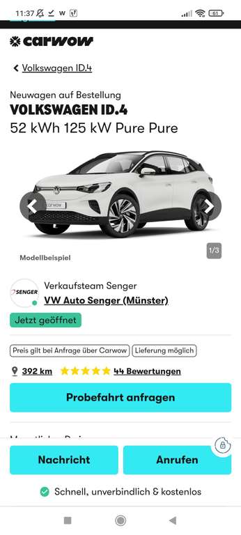 Volkswagen ID 4 (170PS) Gewerbeleasing, 199€ plus 31€ Wartung/Verschleiß, 24 Monate, 10.000km/Jahr, LF 0,5