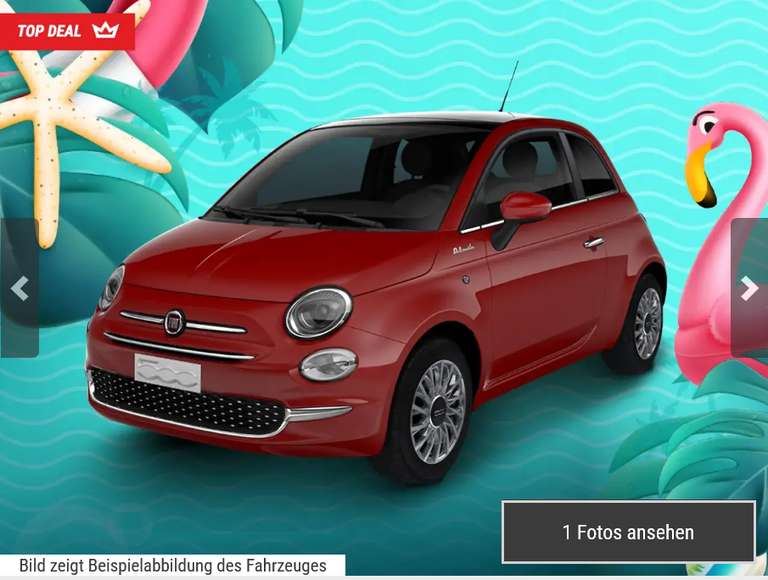 Privatleasing: Fiat 500 CLUB MY22 70PS KLIMA & SOUND für 88€/Monat (111€/Monat mit Glasdach), 48 Monate Laufzeit, 10k KM, LF 0,53