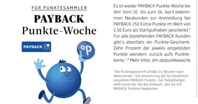 dm Payback Punkte-Woche: Payback-Punkte einlösen und 10% als Extra-Punkte zurückerhalten | 20.04. - 26.04.