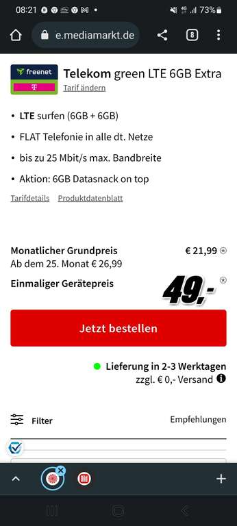 Galaxy S22 inkl Telekom green LTE vertrag 6+6GB on top für nur 21,99 Monatlich