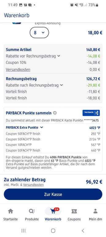 Mein dm-App & Payback: 2x Finish Ultimate 57 Tabs + 2x Maschinenpfleger für eff. 9,06€ (Abholung)