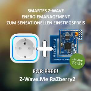 Aeotec Smart Switch 6 Steckdose mit Verbrauchsmessung (Z-Wave, max. 230V/13A, USB-Ladeport 5V/1A) + Z-Wave.Me RaZberry2 Aufsteckmodul