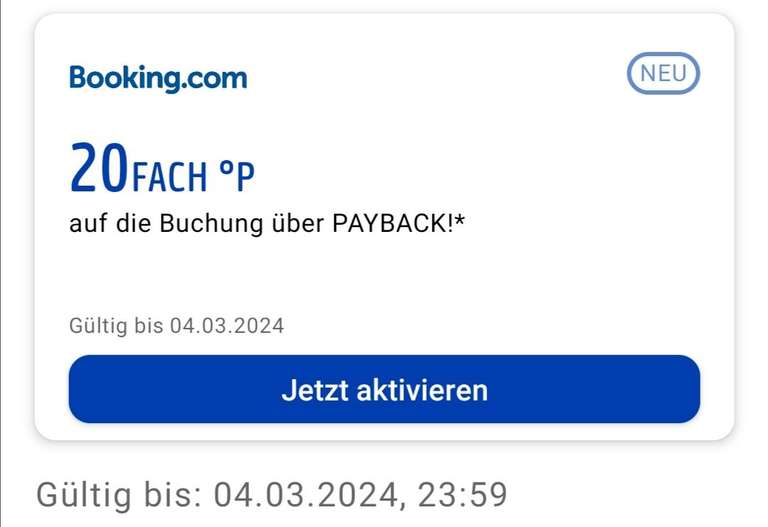 [Payback/Booking] 20Fach Punkte | gültig bis 04.03.2024 | personalisiert