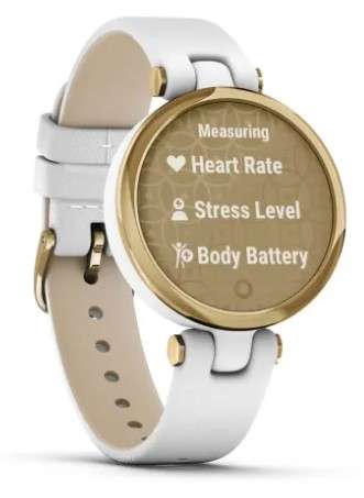Garmin Lily Classic Weiß/Gold Touchscreen Smartwatch mit Lederarmband + zusätzliches weißes Silikonband, Health und Fitness Funktionen