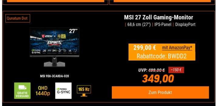 MSI Optix MAG274QRFDE-QD mit Amazon Pay GS 50€