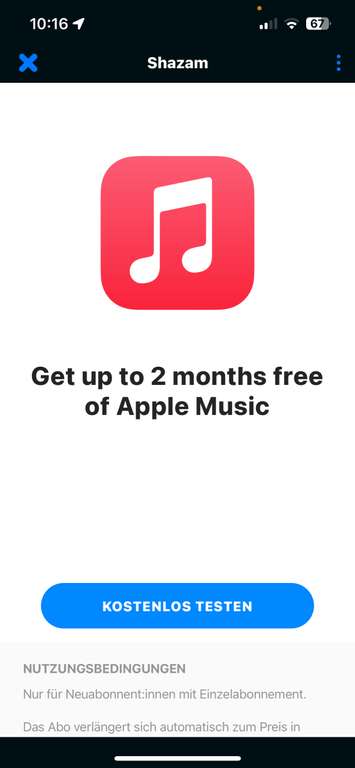 Apple Music bis zu zwei Monate über Shazam kostenlos