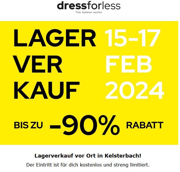 Dress-for-less exklusive Lagerverkauf 15.-17.02.24 in Kelsterbach, top Marken- und Designermode, bis 90 % Rabatt, Lokal