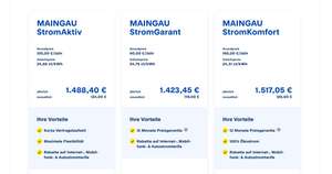 Stromtarif Grundpreis 5 € / Monat, 24,79 ct/kWh, 12 Monate Preisgarantie, + 25 € Shoop oder 50 € Maingau Onlineshop, MAINGAU StromGarant