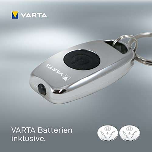[PRIME/Sparabo] VARTA Taschenlampe LED inkl. 2x CR2016 Batterien, Metal Key Chain Light, Taschenleuchte mit Schlüsselring/ Schlüsselanhänger