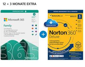[Amazon Download] Microsoft 365 Family 12+3 Monate und Norton360 Deluxe