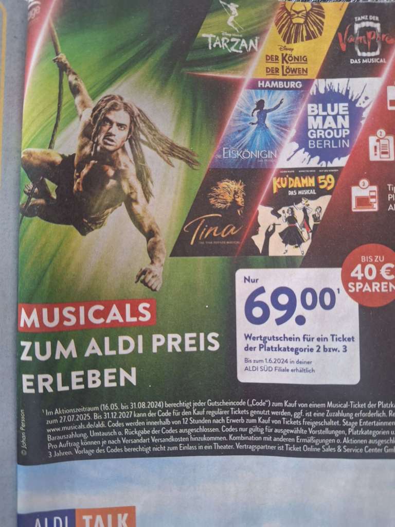 Aldi: Musicals & Show für 69 € (Kat. 2 bzw. 3 je nach Show) - König der Löwen, Tina, Tanz der Vampire, Eiskönigin