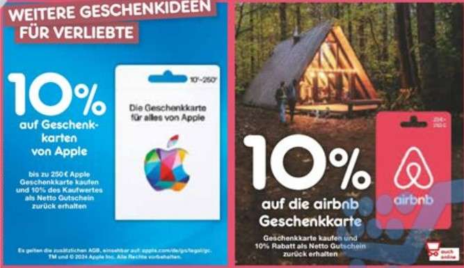 Netto MD | 10% des Werts von Apple und AirBnB Geschenkkarten als Netto Filial-Gutschein zurück (online/offline)