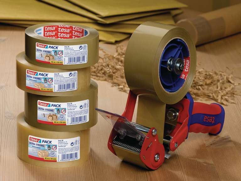 tesapack Ultra Strong - PVC-Klebebänder für festes Verpacken und sicheres Bündeln - Transparent - 66 m x 38 mm (Prime)